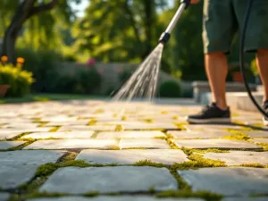 Lśniąca podłoga z parkietu z mopem i wiadrem w słonecznym salonie, ilustrująca efekt profesjonalnej pielęgnacji drewna.