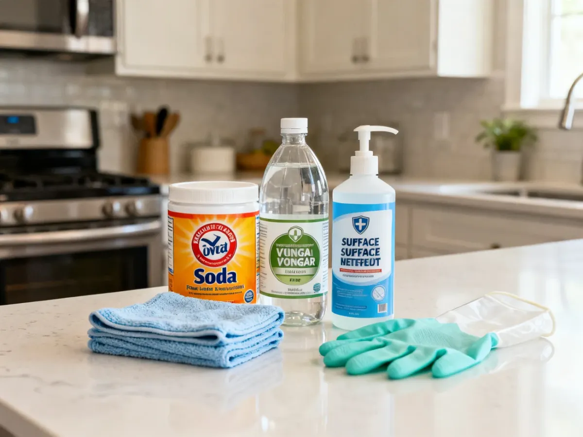 Soda, ocet i detergent przygotowane do różnych prac porządkowych