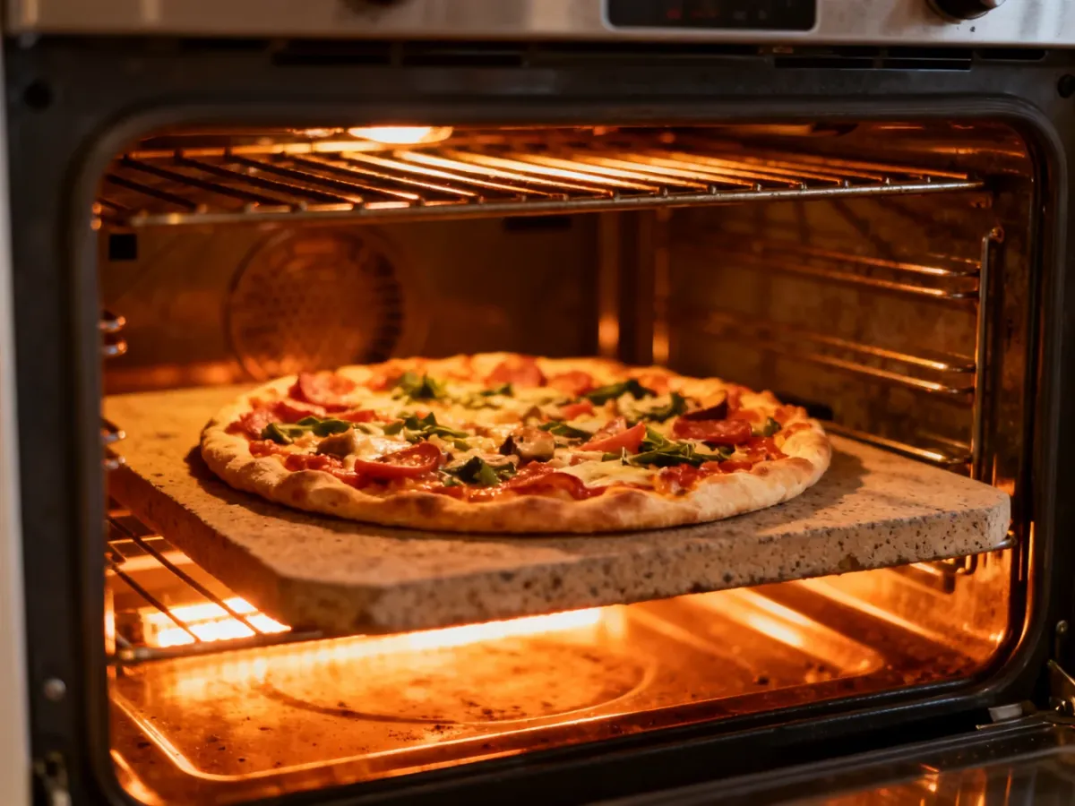 Pizza pieczona w mocno rozgrzanym piekarniku na kamieniu do pizzy